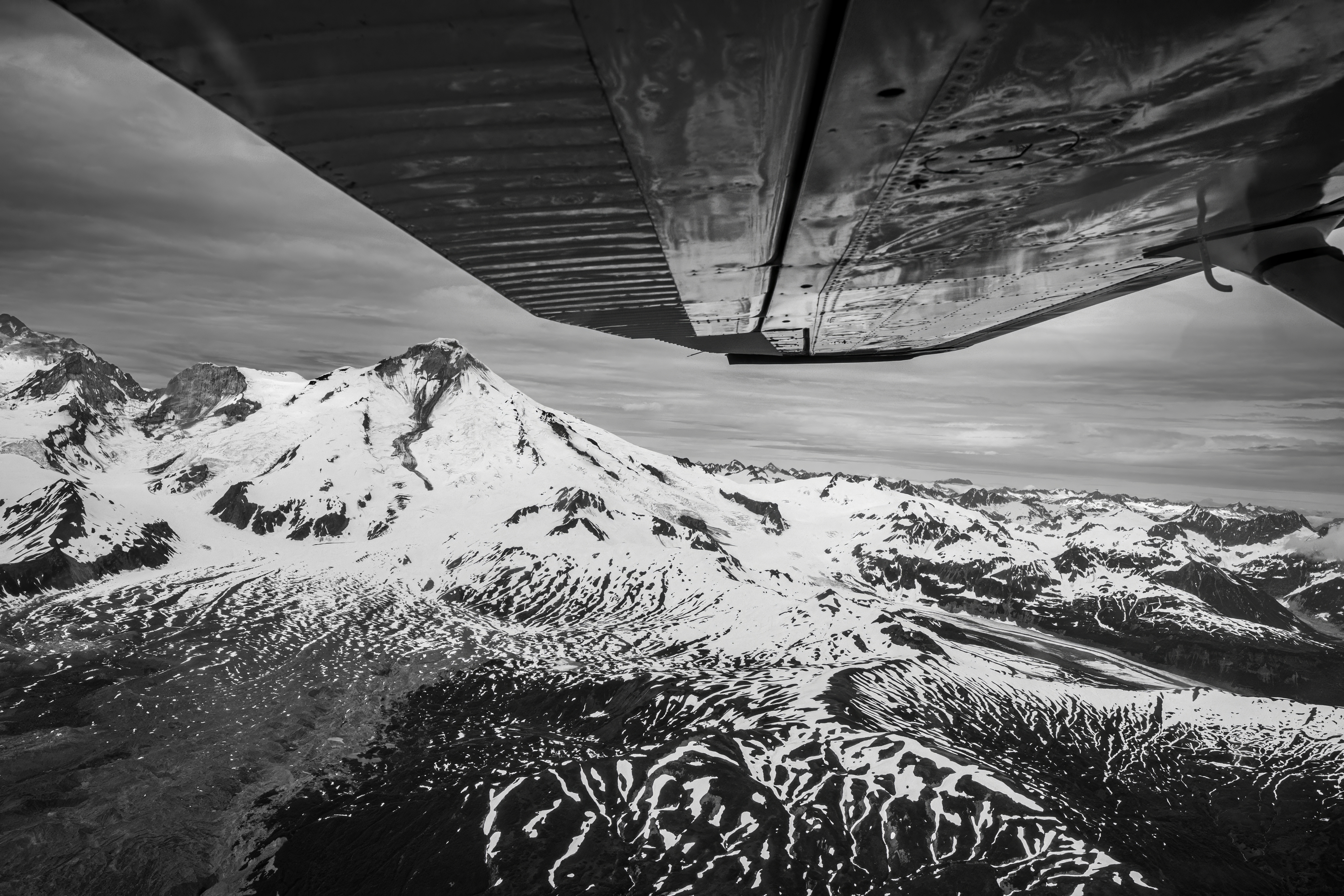 Aerial view of Alaskan glaciers from a bushplane