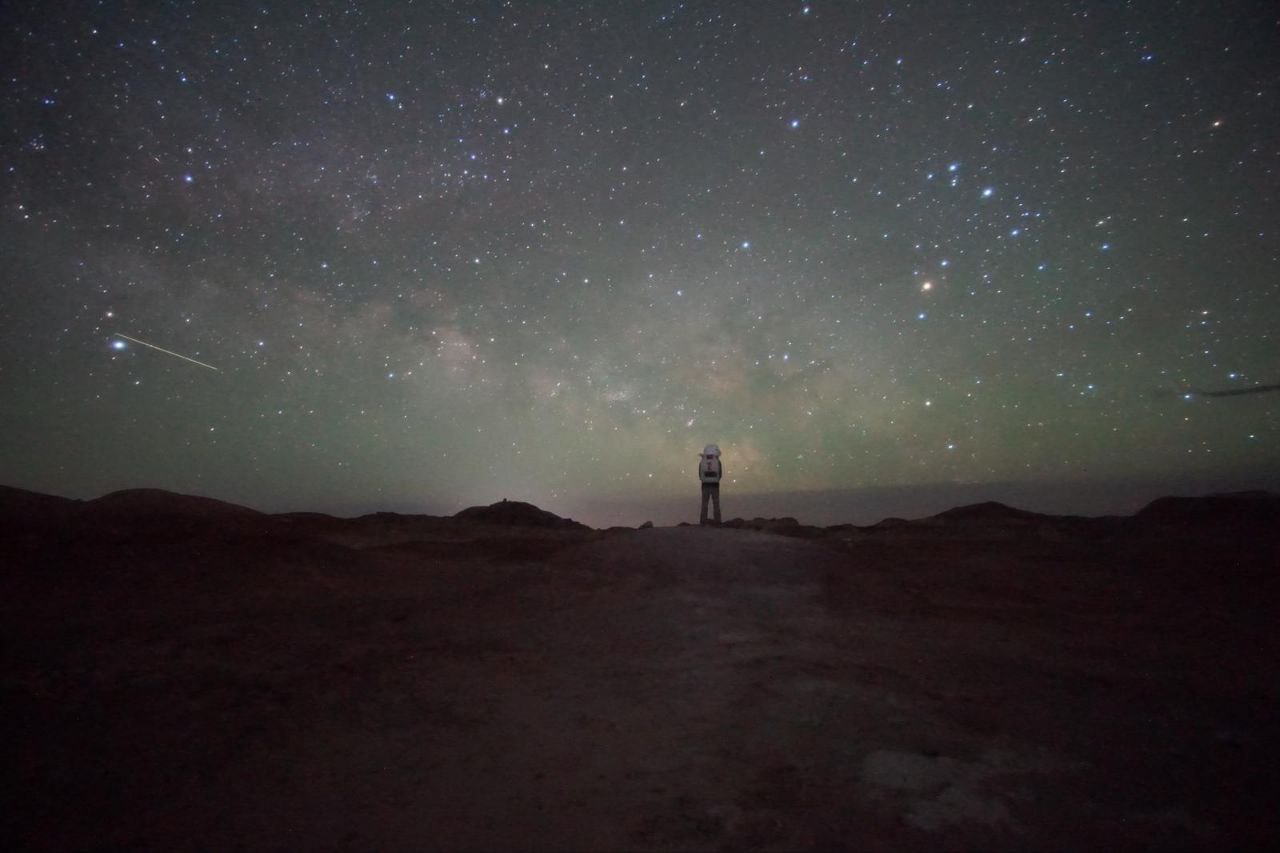 Desert landscape with starry sky